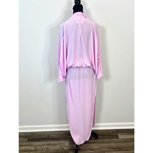 SWF Plunge Maxi Sunset Dress in Resurrection Pink Size XS Cinched Waist Kimono - Picture 4 of 5
